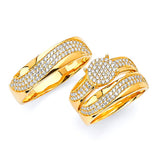 White CZ Three-Piece Micro-Pave Wedding Ring in 14K Gold