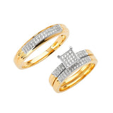 White CZ Three-Piece Micro-Pave Wedding Ring in 14K Two-Tone Gold