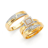 White CZ Three-Piece Micro-Pave Wedding Ring in 14K Two-Tone Gold