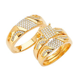 White CZ Three-Piece Micro-Pave Wedding Ring in 14K Gold