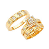 White CZ Three-Piece Micro-Pave Wedding Ring in 14K Gold