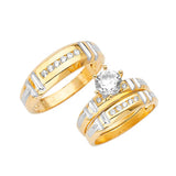 White CZ Three-Piece Pave Wedding Ring in 14K Two-Tone Gold