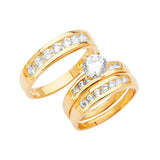 White CZ Three-Piece Pave Wedding Ring in 14K Gold