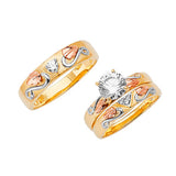 White CZ Three-Piece High-Polish Wedding Ring in 14K Tri-Color Gold