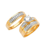 White CZ Three-Piece Pave Wedding Ring in 14K Two-Tone Gold