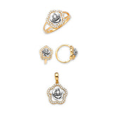 White CZ Flower Ladies Three-Piece Set in 14K Two-Tone Gold