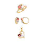 White CZ Flower Ladies Three-Piece Set in 14K Tri-Color Gold