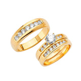 White CZ Three-Piece Pave Wedding Ring in 14K Gold