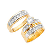 White CZ Three-Piece Pave Wedding Ring in 14K Two-Tone Gold