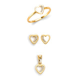 White CZ Heart Ladies Three-Piece Set in 14K Gold