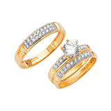 White CZ Three-Piece Pave Wedding Ring in 14K Two-Tone Gold