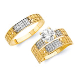 White CZ Three-Piece Wedding Ring in 14K Gold