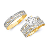 White CZ Three-Piece Wedding Ring in 14K Two-Tone Gold