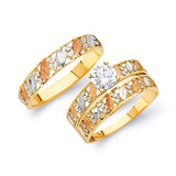 White CZ Three-Piece Wedding Ring in 14K Tri-Color Gold