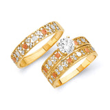 White CZ Three-Piece Wedding Ring in 14K Tri-Color Gold