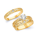 White CZ Three-Piece Wedding Ring in 14K Two-Tone Gold