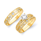 White CZ Three-Piece Wedding Ring in 14K Gold