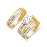 White CZ Three-Piece Wedding Ring in 14K Two-Tone Gold