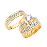 White CZ Three-Piece Pave Wedding Ring in 14K Two-Tone Gold