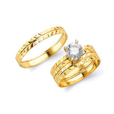 White CZ Three-Piece Wedding Ring in 14K Gold