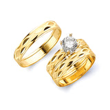 White CZ Three-Piece Wedding Ring in 14K Gold