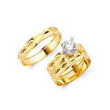 White CZ Three-Piece Wedding Ring in 14K Gold