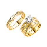 White CZ Three-Piece Wedding Ring in 14K Two-Tone Gold