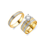 White CZ Three-Piece Wedding Ring in 14K Two-Tone Gold