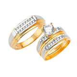 White CZ Three-Piece Pave Wedding Ring in 14K Two-Tone Gold