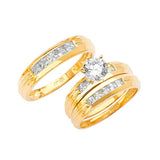 White CZ Three-Piece High-Polish Wedding Ring in 14K Gold