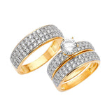 White CZ Three-Piece Pave Wedding Ring in 14K Two-Tone Gold