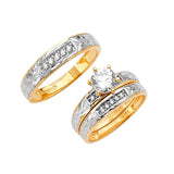 White CZ Three-Piece High-Polish Wedding Ring in 14K Two-Tone Gold