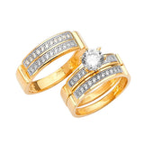 White CZ Three-Piece Pave Wedding Ring in 14K Two-Tone Gold