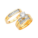 White CZ Three-Piece Pave Wedding Ring in 14K Two-Tone Gold