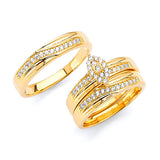 White CZ Three-Piece Micro-Pave Wedding Ring in 14K Two-Tone Gold