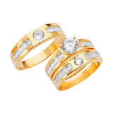 White CZ Three-Piece High-Polish Wedding Ring in 14K Gold