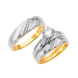 White CZ Three-Piece High-Polish Wedding Ring in 14K Two-Tone Gold