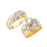 White CZ Three-Piece High-Polish Wedding Ring in 14K Two-Tone Gold