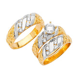 White CZ Three-Piece Nugget Wedding Ring in 14K Two-Tone Gold