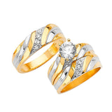 White CZ Three-Piece High-Polish Wedding Ring in 14K Two-Tone Gold