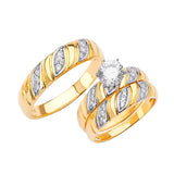 White CZ Three-Piece Pave Wedding Ring in 14K Two-Tone Gold