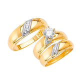 White CZ Three-Piece High-Polish Wedding Ring in 14K Two-Tone Gold