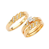 White CZ Three-Piece High-Polish Wedding Ring in 14K Gold