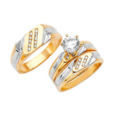 White CZ Three-Piece High-Polish Wedding Ring in 14K Two-Tone Gold