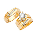 White CZ Three-Piece High-Polish Wedding Ring in 14K Gold