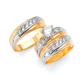 White CZ Three-Piece High-Polish Wedding Ring in 14K Two-Tone Gold