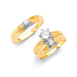 White CZ Three-Piece High-Polish Wedding Ring in 14K Two-Tone Gold