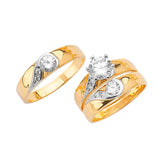 White CZ Three-Piece High-Polish Wedding Ring in 14K Two-Tone Gold