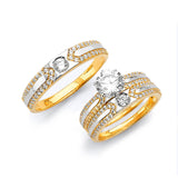 White CZ Three-Piece High-Polish Wedding Ring in 14K Two-Tone Gold