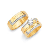 White CZ Three-Piece Pave Wedding Ring in 14K Two-Tone Gold